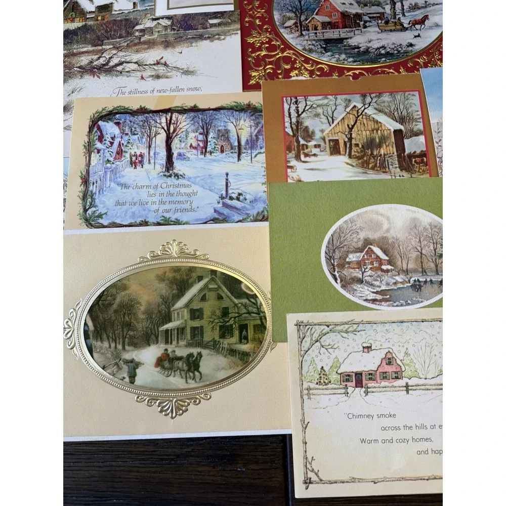 Vintage Christmas Cards Fronts ONLY Houses Barns More Scrapbooking Crafts 50+